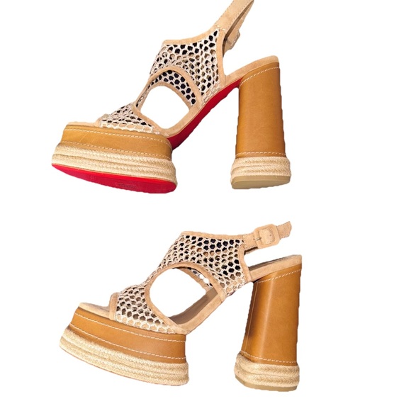 💰⬇️ CHRISTIAN LOUBOUTON Espadrille Platform Crochet Sandal 10 US/ 40 EU - Picture 2 of 14